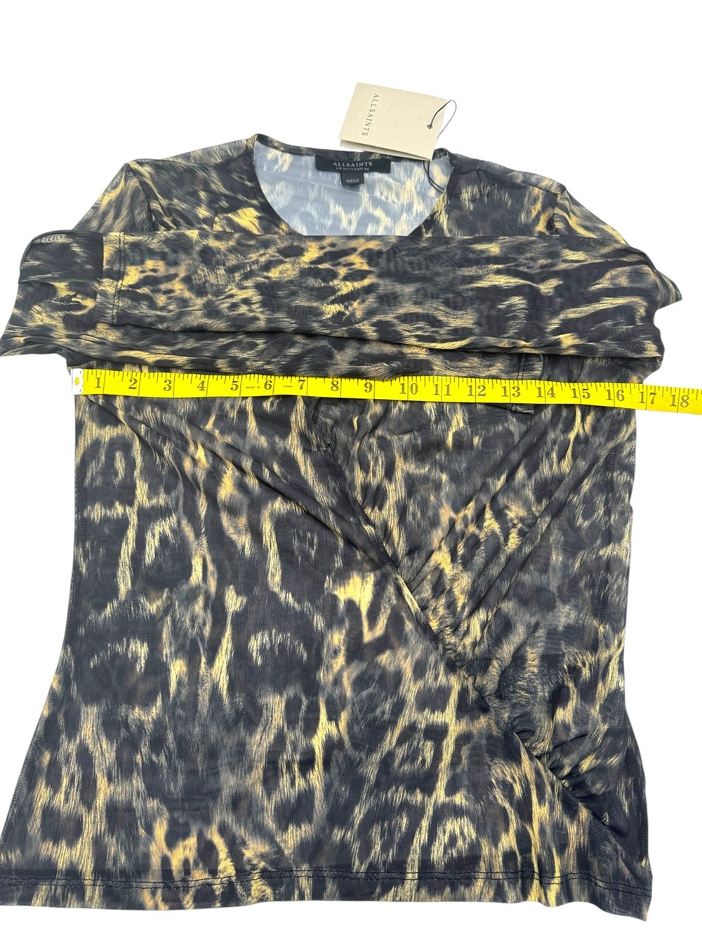 NWT AllSaints Elia Ruched Animal Print Long Sleeve Mesh Blouse Top Size US 6 - Picture 13 of 16
